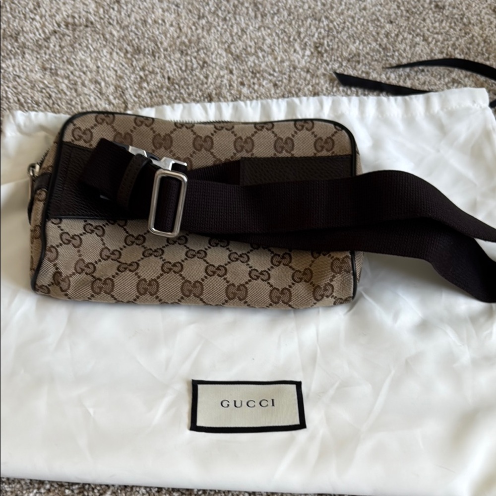 Gucci Brown and Black Crossbody Bag with Monogram Canvas